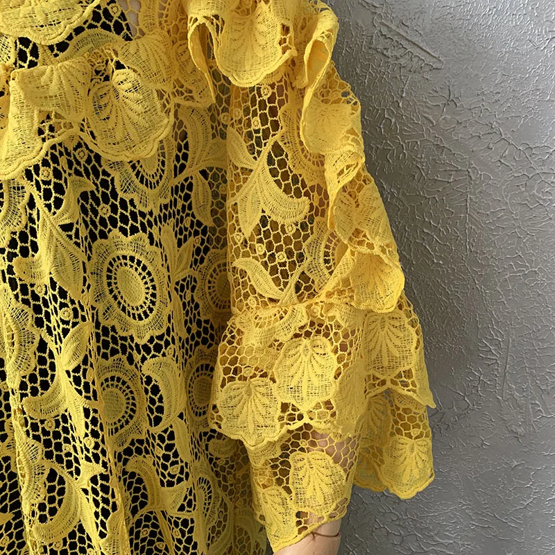 Super Size Lace Dresses 2021 New African Women Dashiki Fashion Water-soluble Lace Loose Embroidery Long Dress Africa Clothing