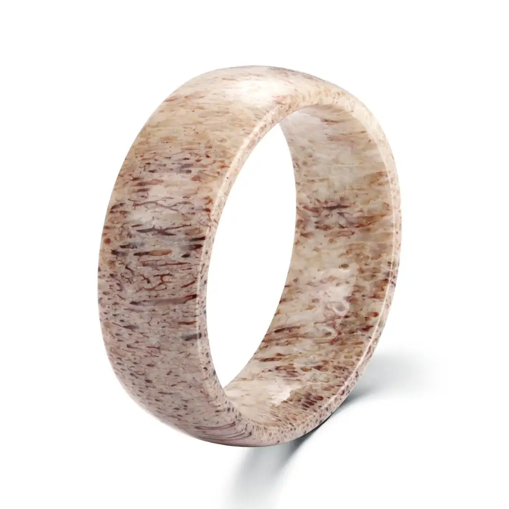 POYA Elk Antler Ring for Hunters 8 mm Men's Domed Wedding Engagement Band