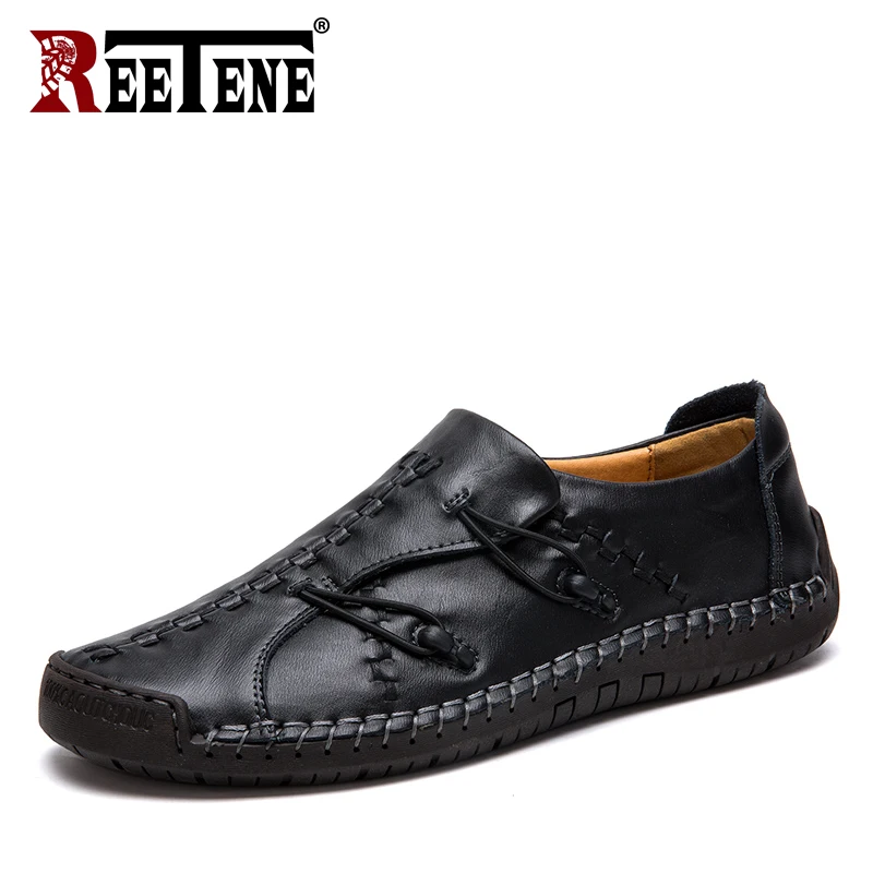 REETENE Big Size 38-48 Loafers For Men Quality Men's Casual Shoes Leather Men Driving Loafers Comfort Breathable Loafers Male