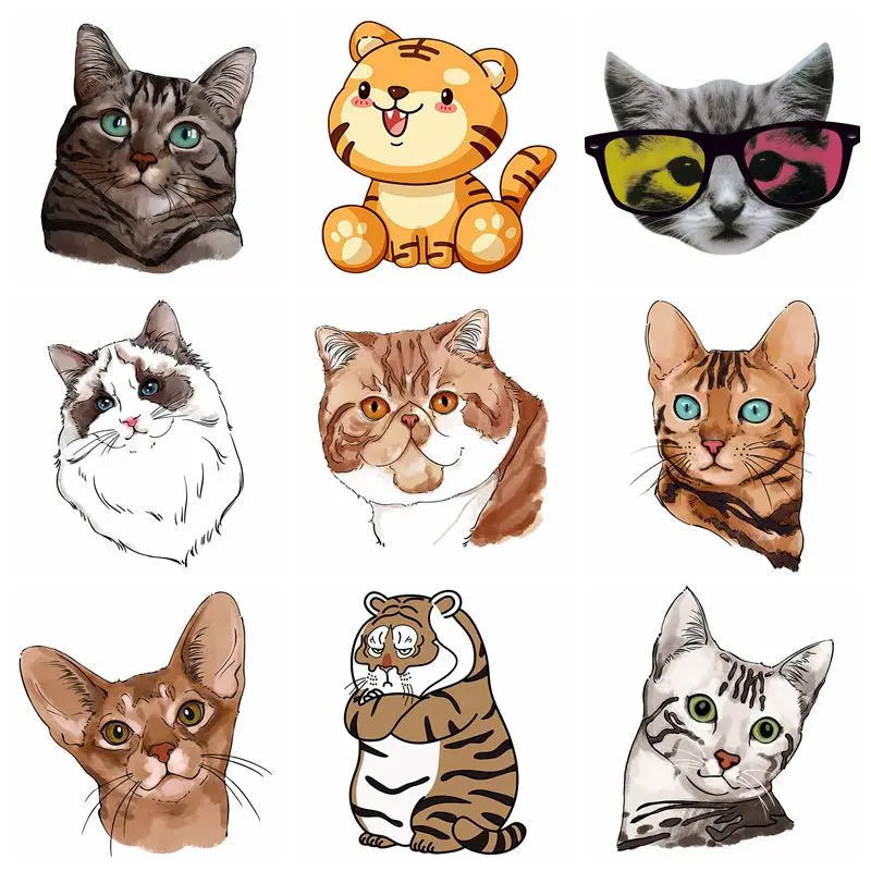 Cartoon Animal Iron On Patches For Kids Clothing Stickers Tiger/Cat Heat Transfer On Clothes Patch On Clothes Stripe Accessories