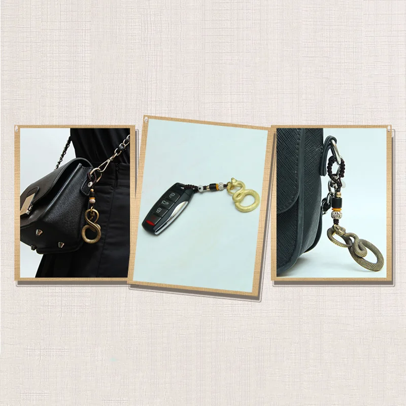Vintage Copper Zodiac Snake Key Chain Pendants Jewelry Pure Brass  Animal Cobra Keychain Hanging Lanyard Keyring DIY Charms Gift