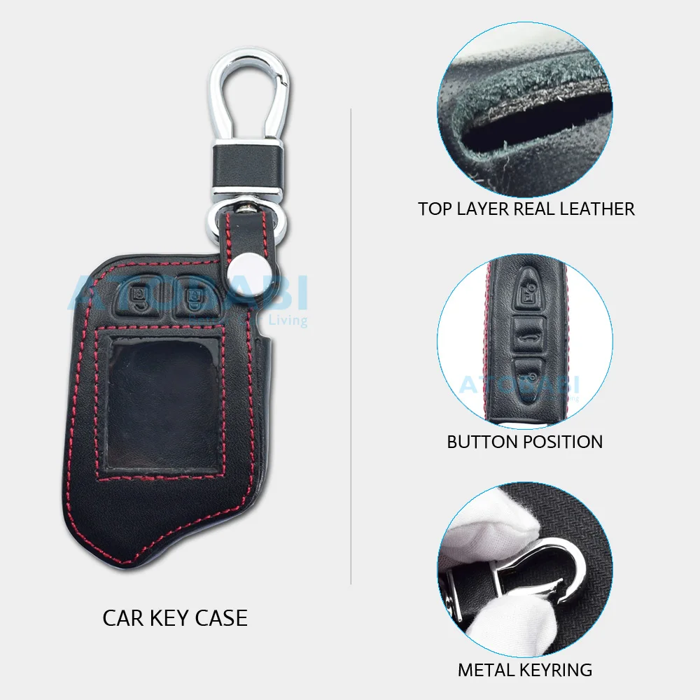 Leather Car Key Cover For Scher-Khan Magicar 13 14 M13 M14 M110AS 2 Way Car Alarm LCD Remote Controller Keys Bag Keychain Case