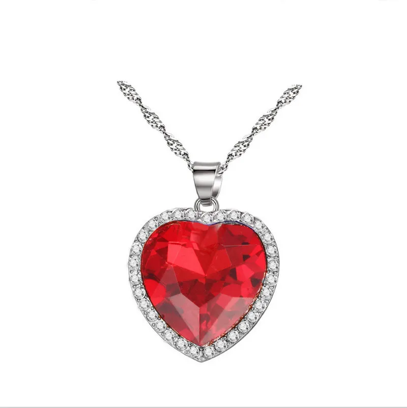 Titanic Heart of the Ocean Necklaces for Women Blue Romantic CZ Chain Pendant Necklaces Fashion Wedding Jewelry