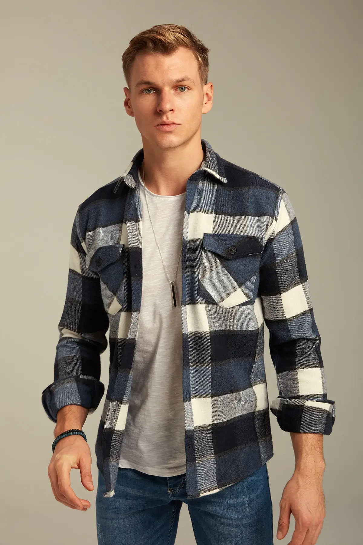 

Blue White Plaid Lumberjack Model Men Shirts 100 Cotton Seasonal Quality Stylish Modern Design