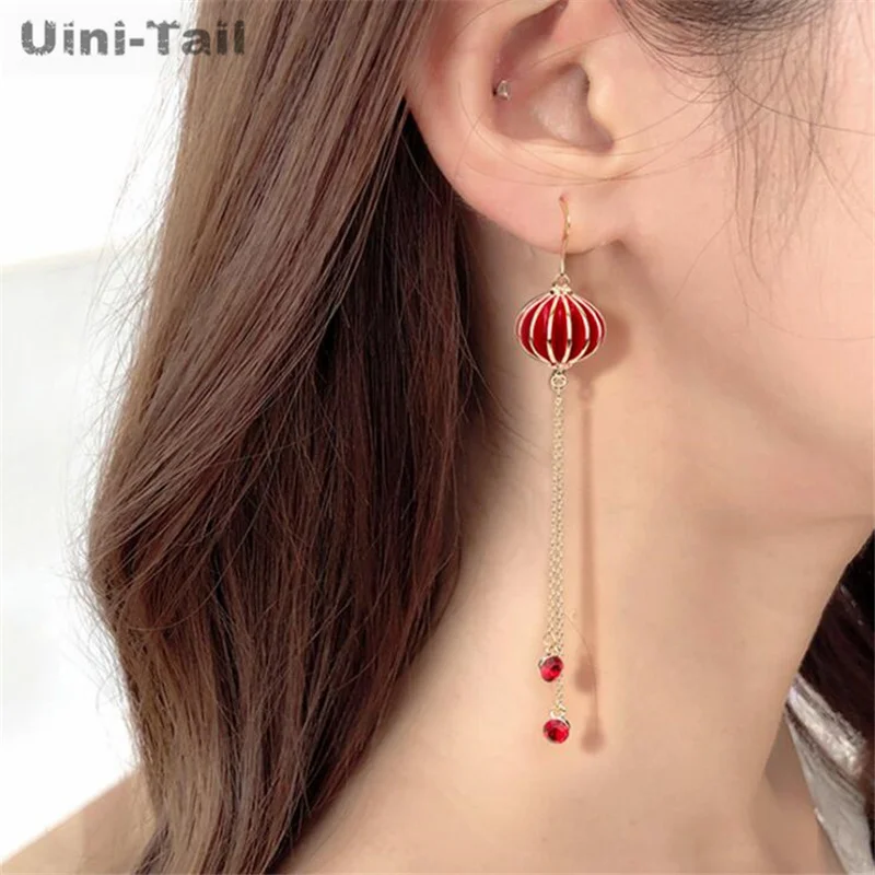 Uini-Tail hot-selling new style 925 Tibetan silver Chinese lantern earrings fashion dynamic trend festive long tassel earrings