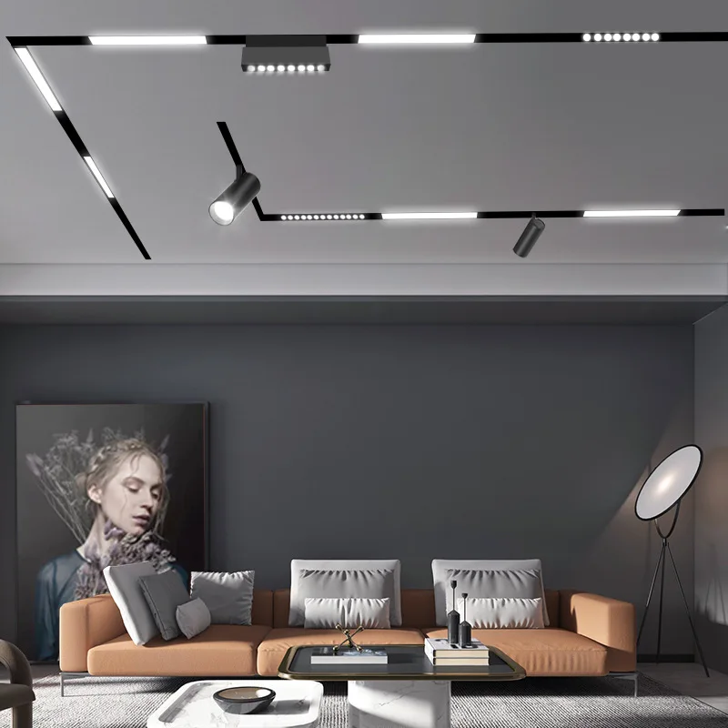 QIUBOSS Modern Magnetic Track Lights Embedded LED Spotlight Downlight Living Room Without Main Light Lighting Grille Lamp Series