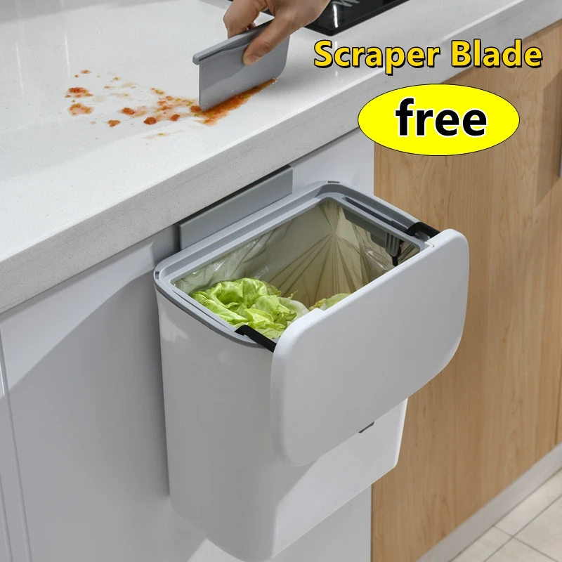 Poubelle murale de cuisine avec couvercle, boîte de rangement polyvalente pour armoire de cuisine, porte suspendue, corbeille de stockage des déchets
