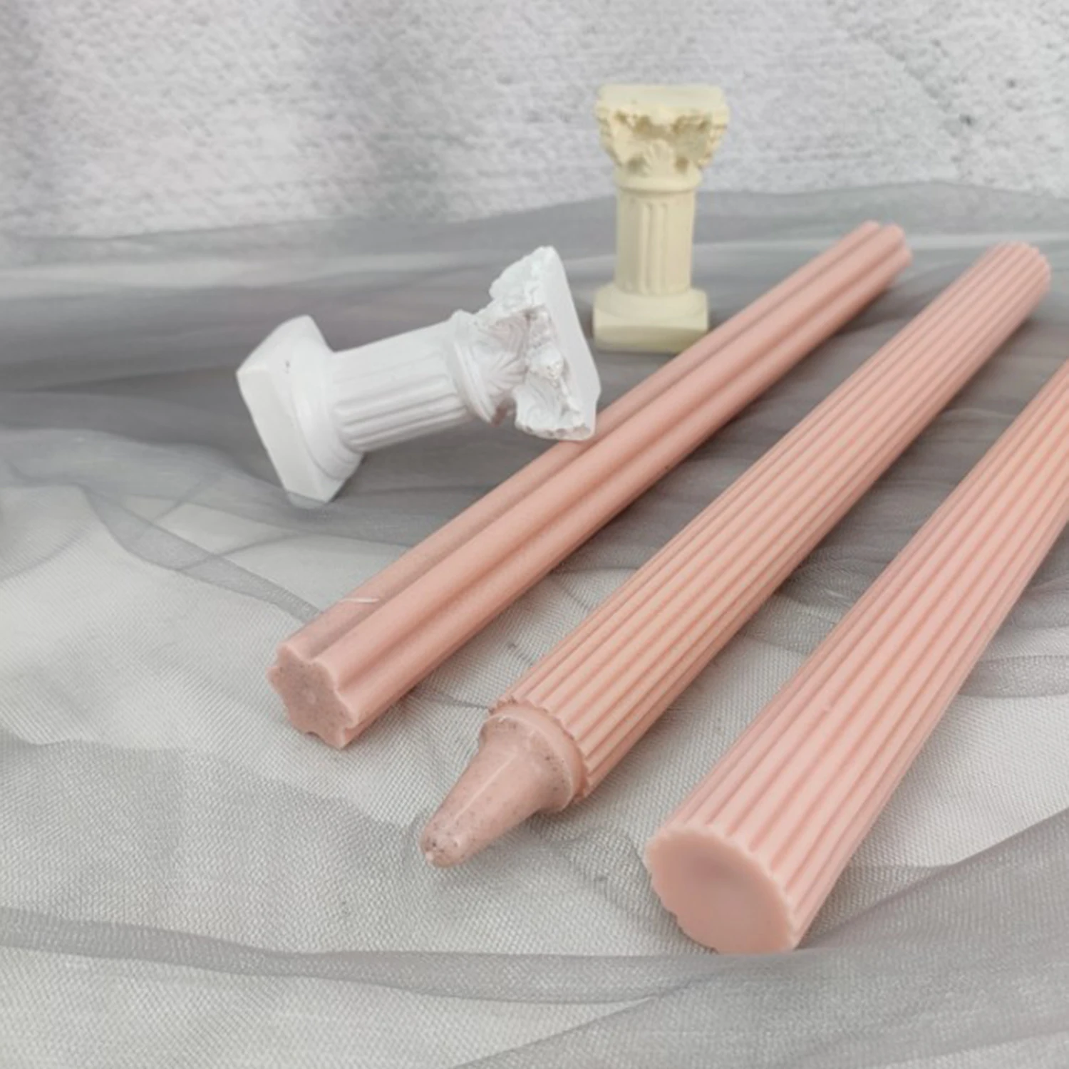 1PC Long Pole Stripe Candle Mold Soap Making Large Cylinder Rib Church Party Handmade DIY Craft Clay Candle Making