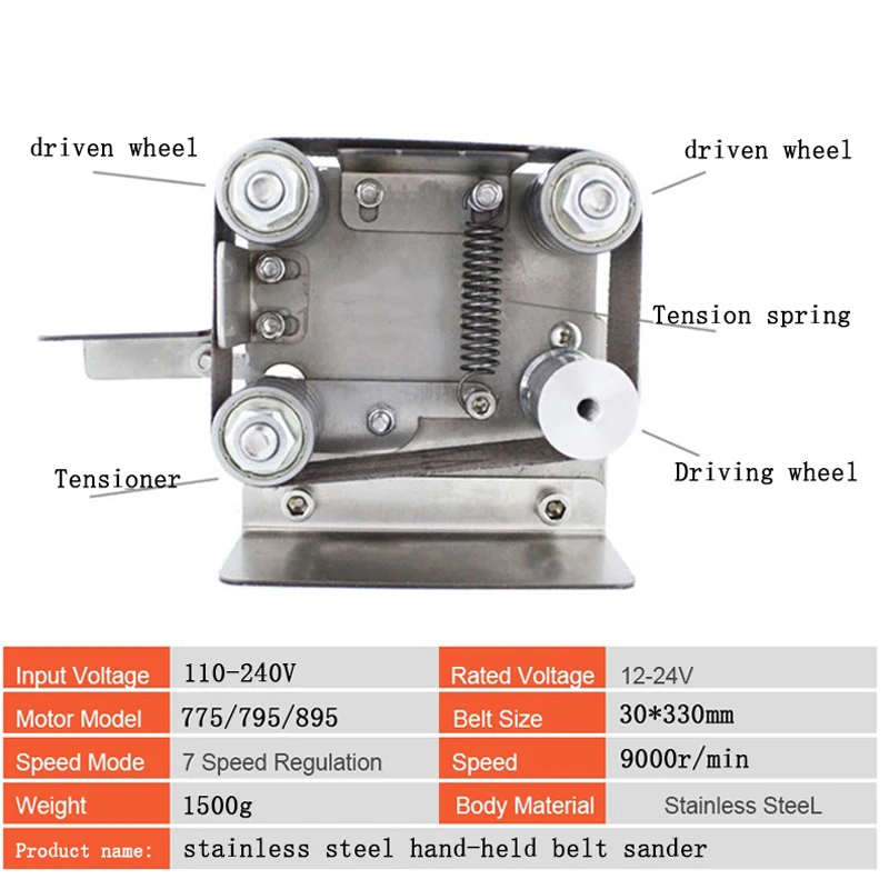 7 Speed Mini Belt Sander Stainless Steel Desktop Electric Sanding Polishing Grinding Machine With 10PCS Belts 775/795/895 Motor