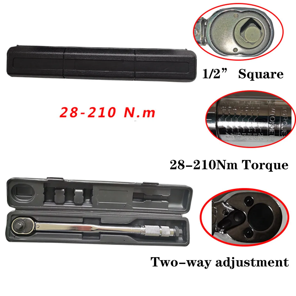 1Pcs 1/4 ''3/8'' 1/2 ''สแควร์ไดรฟ์แรงบิดประแจ5-210Nm ซ่อมจักรยาน Spanner กลไก2-Way ประแจจักรยานชุดเครื่องมือ