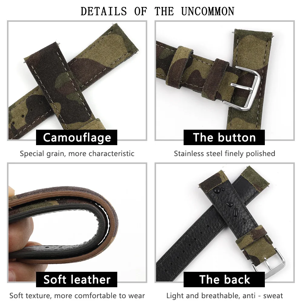 UTHAI Z83 Camouflage Velvet Military Watch Strap 18mm 20mm 22mm watchband For Samsung Watch Strap For Huawei Watch