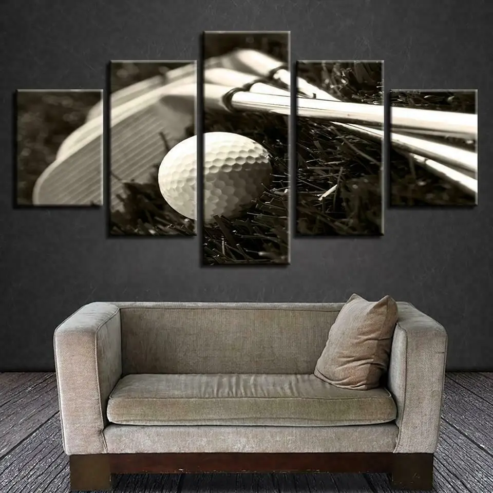 

5 Pcs Black and White Golf Luxury Sport Canvas Pictures Print Wall Art Canvas Paintings Wall Decorations for Living Room Unframe