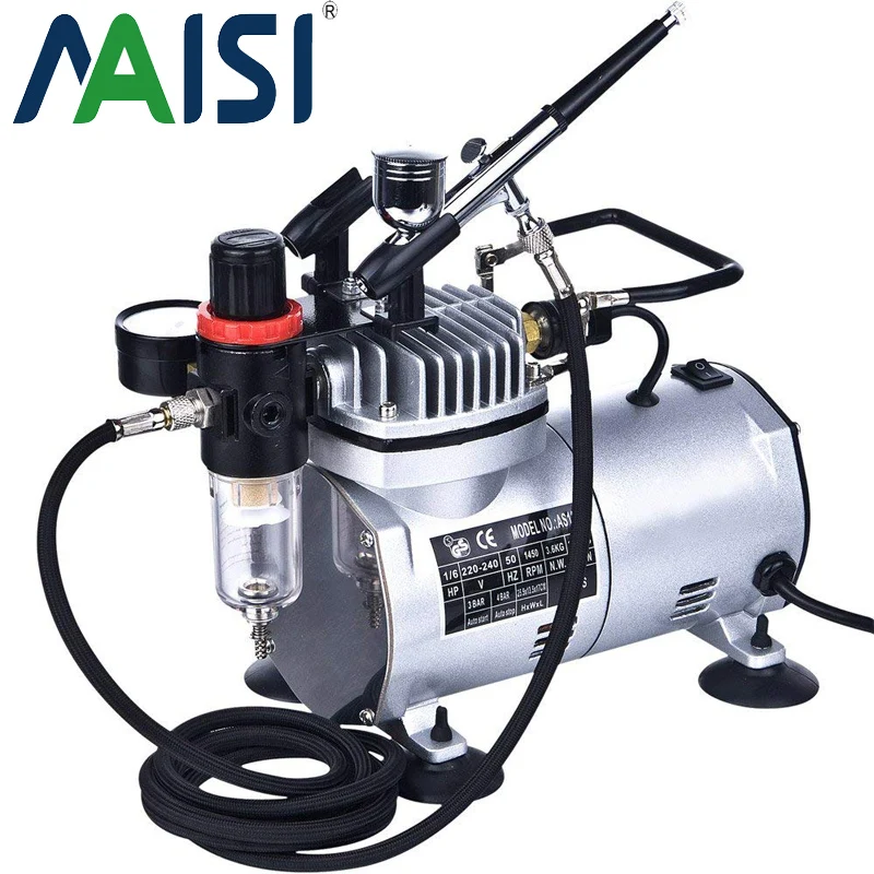 

Maisi 1/6 HP Mini Piston Airbrush Compressor Oil-less Spraying Air Compressor With Spray Gun