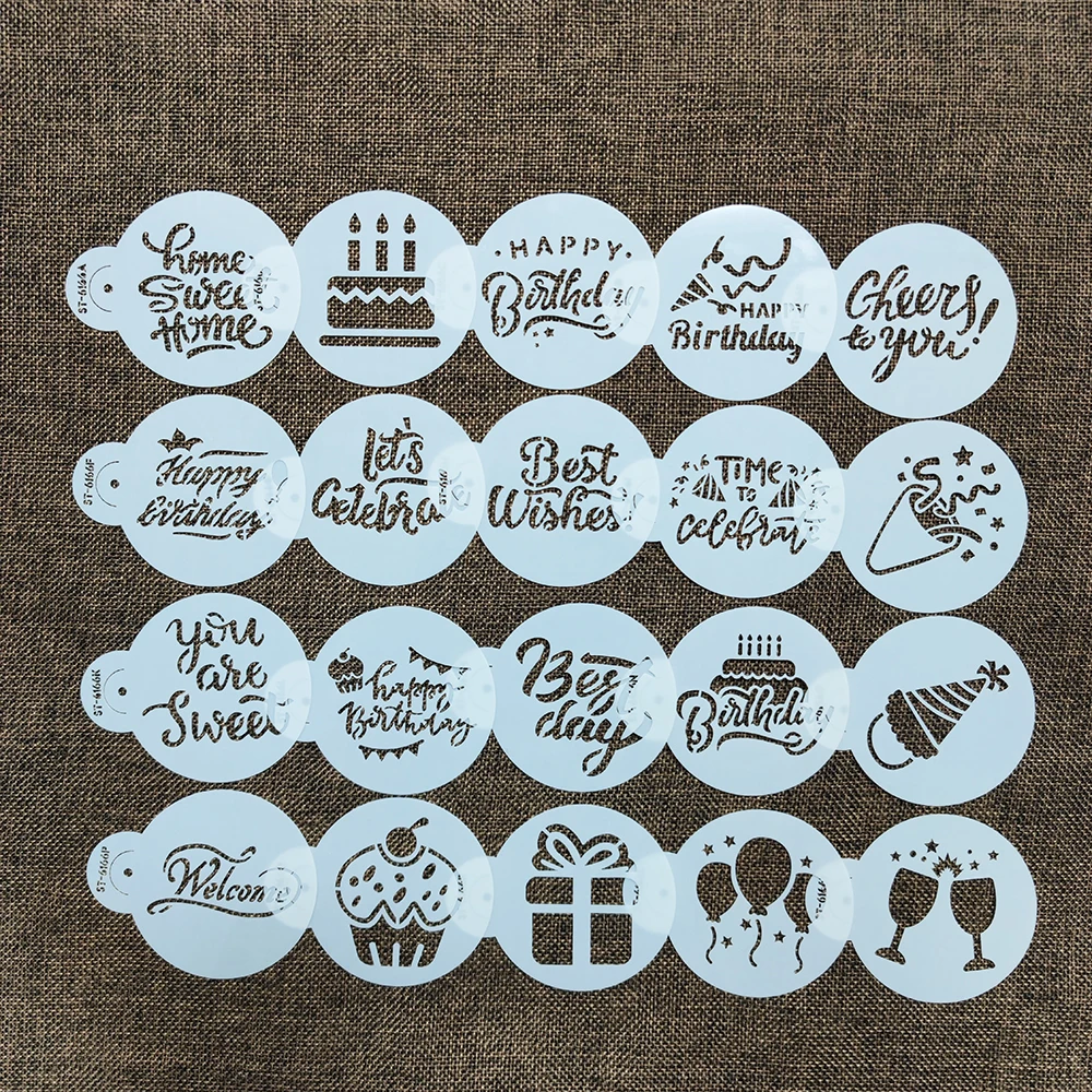 Festival Greeting Cookie Stencil Happy Birthday Stencils for Cupcake Decoration Chocolate stencils Cake Tool  Cookie Decorating