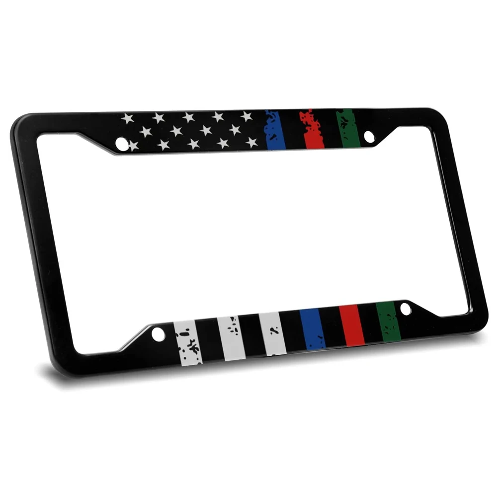 USA Flag American Flag License Plate Frame Blue Green and Red Stripe Printed Alumina Car Licence Plate Decor Cover with 4 Holes