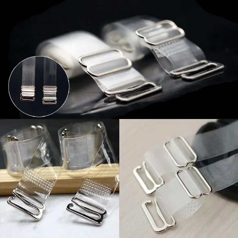 1Pairs=2Pcs Metal Buckle Bra Straps Belt Women\'s Elastic Transparent Silicone Bra Straps Adjustable Intimates Accessories