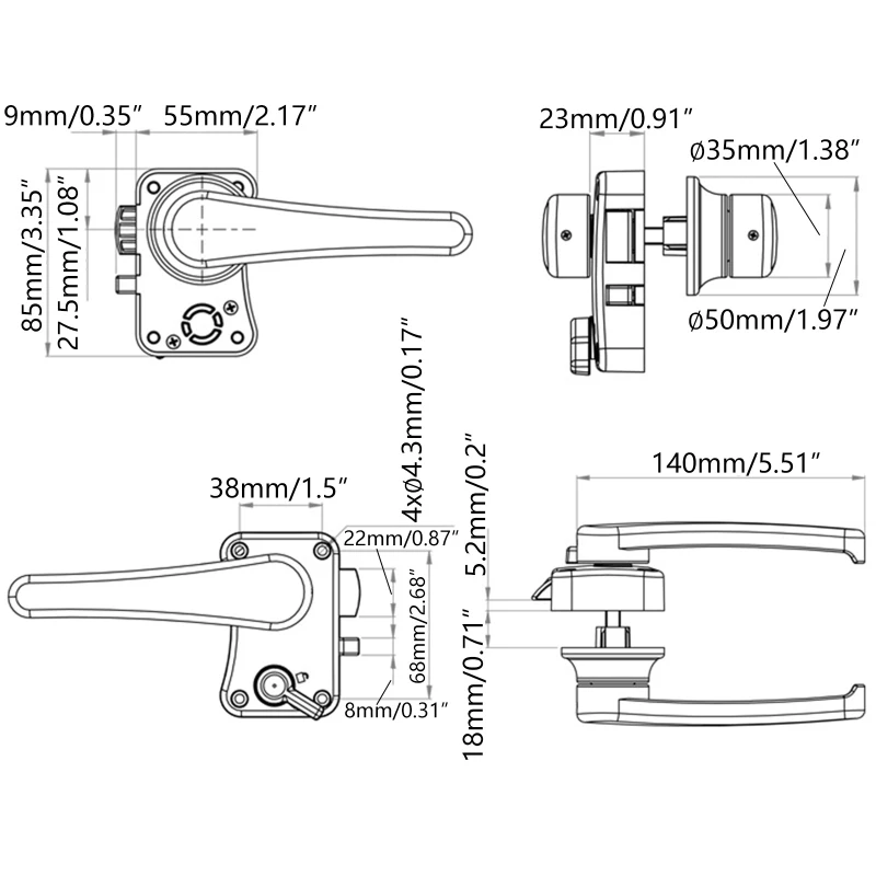 U90C RV Toilet Door Lock Bathroom Door Lock RV Caravan Boat Latch Handle Knob Locks For Furniture Hardware