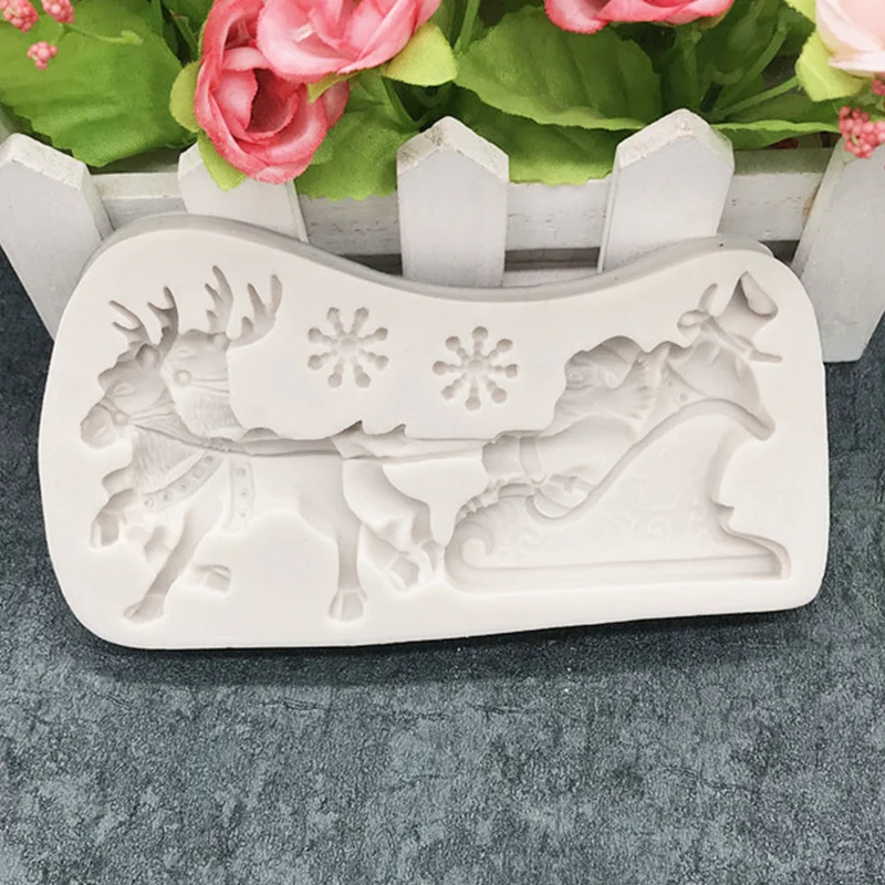 Christmas Deer Sleigh Silicone Mold Snowflake Shape Fondant Resin DIY Cake DDecorating Lace Tools Sugar Paste Candy Moulds