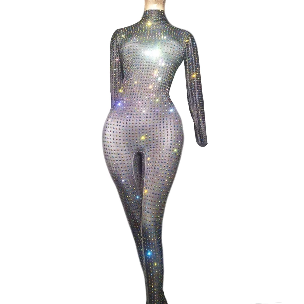 

Sparkly black Rhinestone singer stage dance jumpsuit gogo bar show Rompers Singer Dancer Club Bodysuits