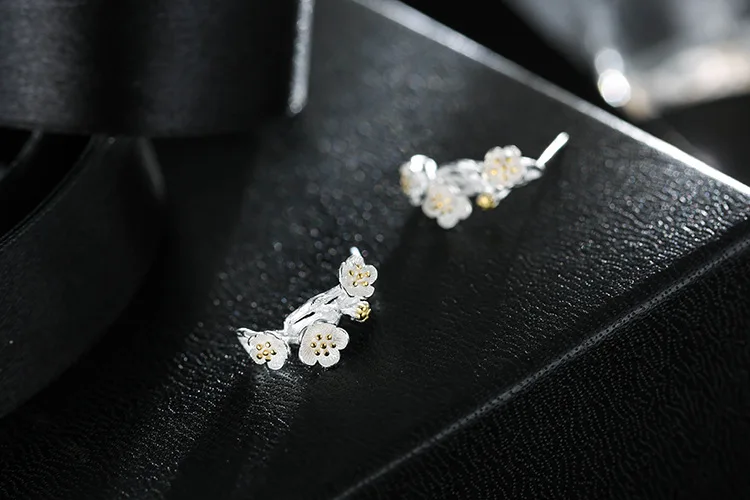 Real 925 Sterling Silver branches flower Earrings for Women Girls Gift Hot Fashion sterling-silver-jewelry Women Earrings