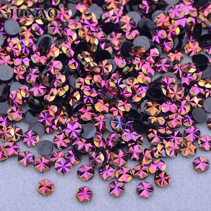 JUNAO Wholesale 30000pcs Light Purple AB Resin Flower Rhinestones Appliques Non Hotfix Crystal Strass Stickers Nail Art Stones