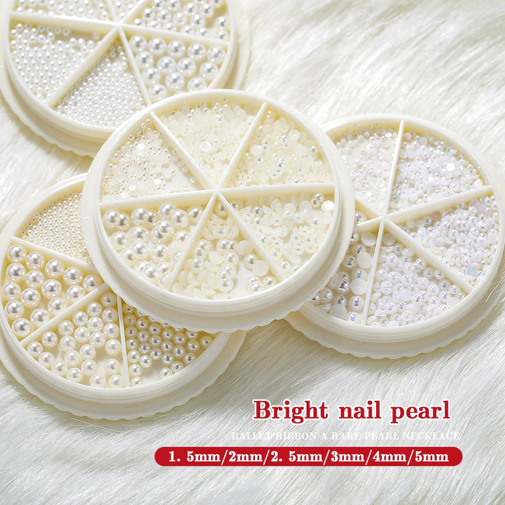 3D New Nail Decoration White Half Pearls Beads Rhinestone Mix Sizes Nail Art Decoration Manicure Supplies For Professionals