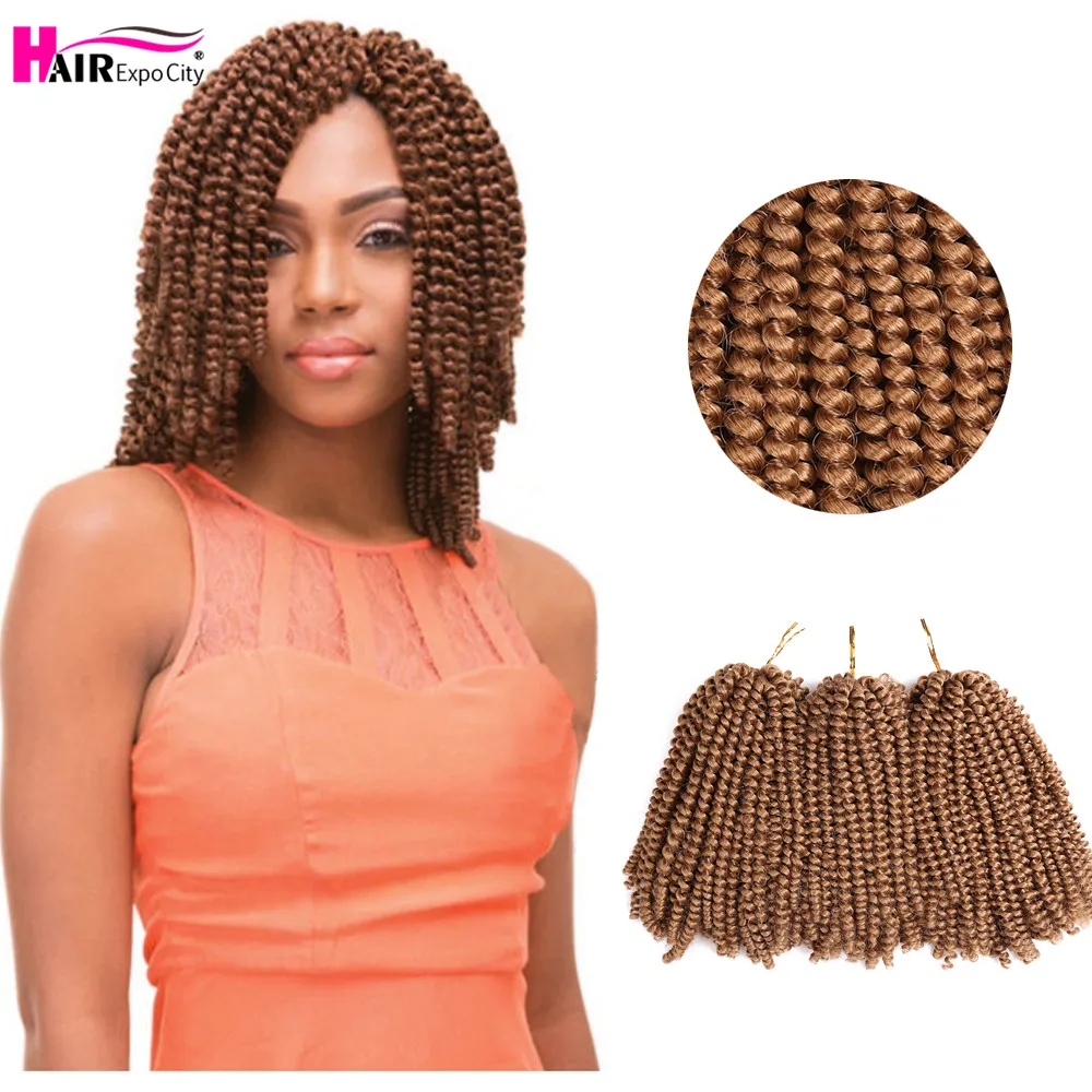 8Inch Spring Twist Crochet Hair Synthetic Twist Braids Hair Ombre Braiding Hair Extensions Afro Fluffy 30Roots Hair Expo City