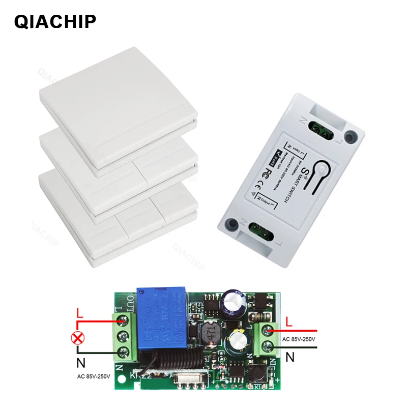 

QIACHIP 433 MHz Universal Wireless Remote Control Switch Receiver Relay Module AC 85V 110V 220V 1 CH LED Light Lamp Controller