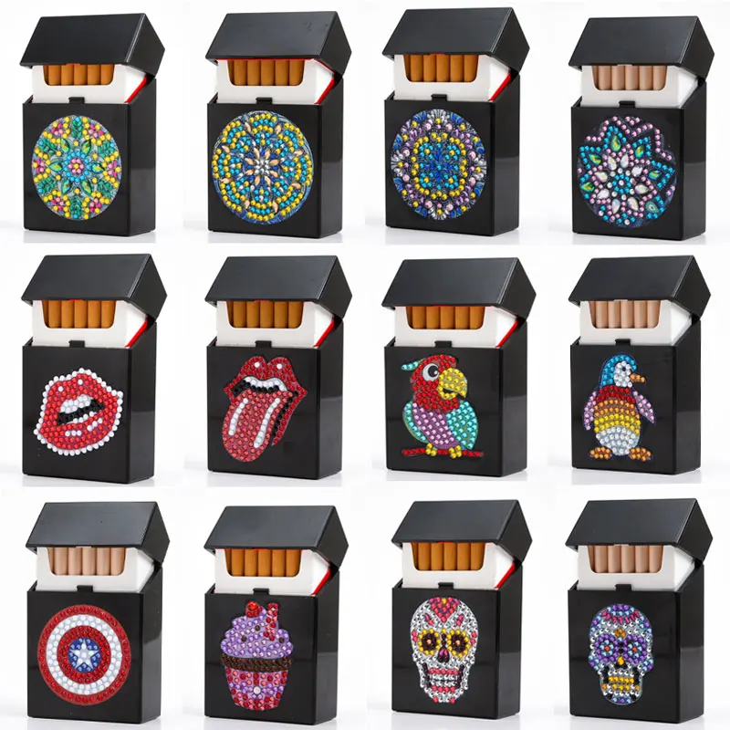 5D DIY Shaped Diamond Painting Hard Plastic Spot Diamond Cigarette Case Rhinestone Diamond Embroidery Gift