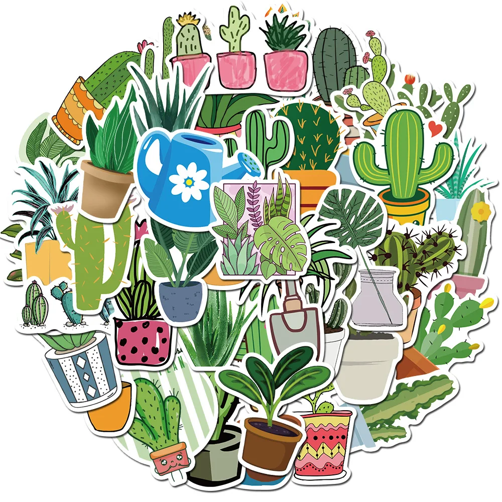 45 pcs/set Cute Fresh Pot Cultured Cactus Plants Waterproof PVC Stickers for Luggage Scrapbooking DIY Stationery Stickers