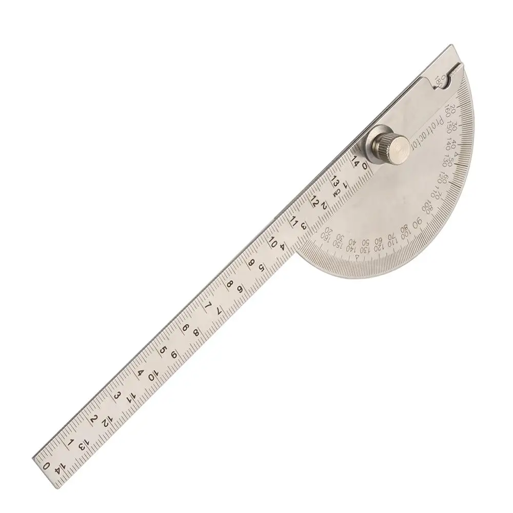 Adjustable 0~180° Stainless steel Protractor 14.5cm Multifunction Roundhead Angle Ruler Mathematics Measuring Drawing Tool 1 Pc