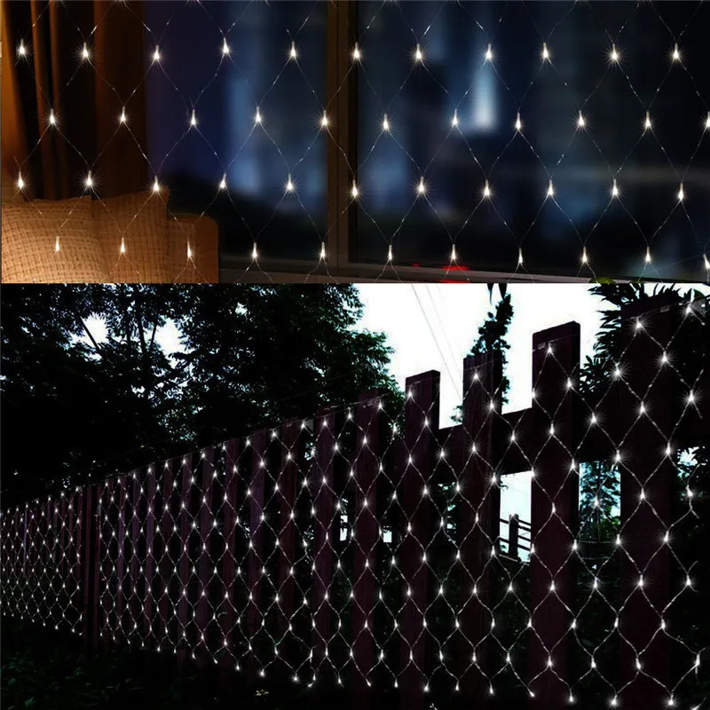 Cortina de red LED para decoración de jardín al aire libre, guirnalda de luces de hadas para Navidad, 1,5x1,5 m, 220V, UE, fiesta, boda, Año Nuevo