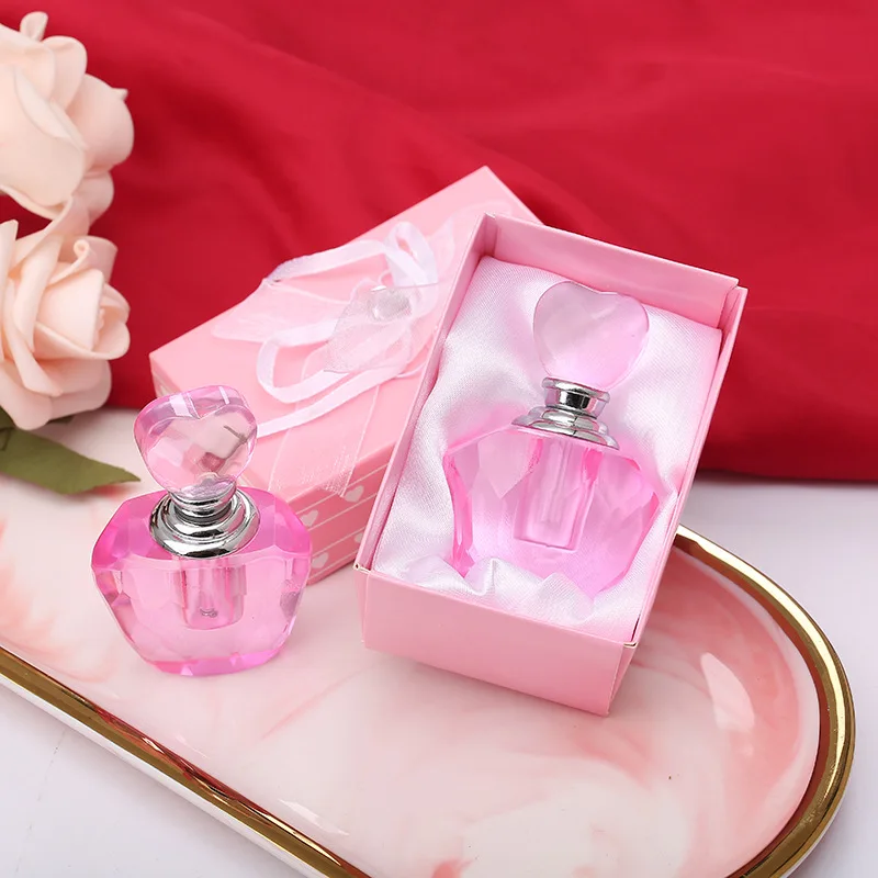 50pcs Pink Heart-shaped Crystal Perfume Bottle New Wedding Gifts Party Favors WB1521