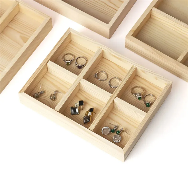 Plateaux de rangement de bijoux en bois, boucles d'oreilles, bagues, colliers, présentoir de bijoux, boîtes d'espacement amovibles en bois