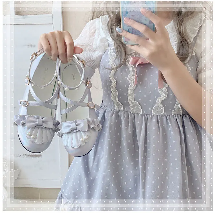 Summer princess sweet lolita shoes cute student daily bowknot leather shoes round head low heel women shoes cosplay Lolita loli