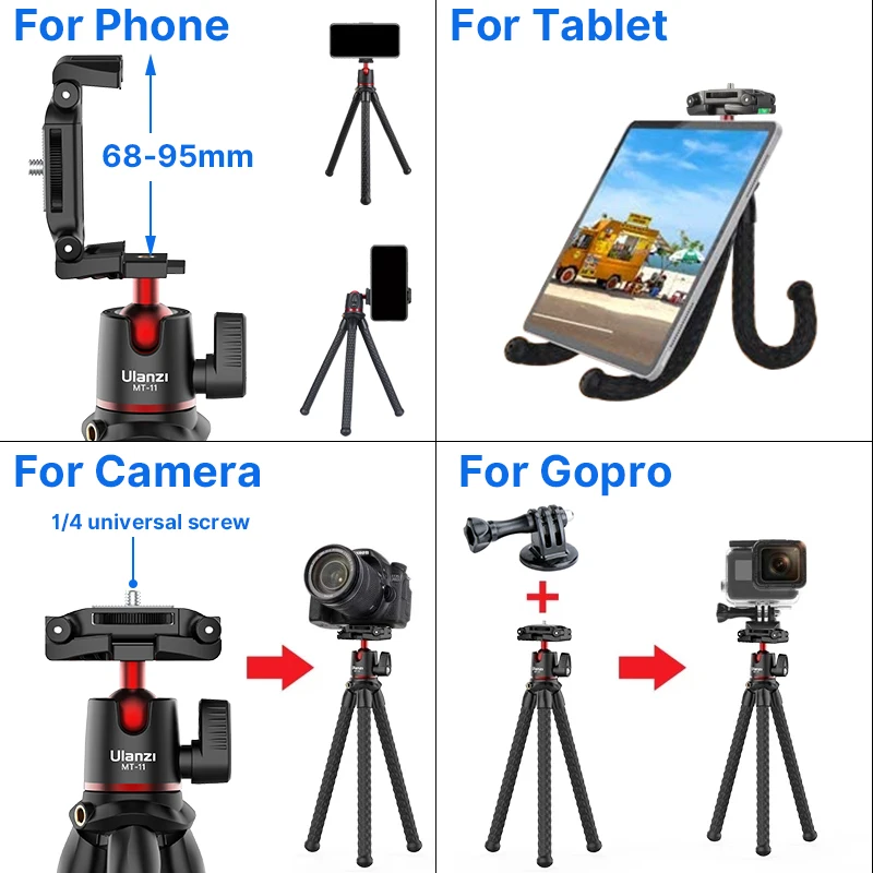 Ulanzi MT-11 Flexible Octopus Mini Tripod For iPhone Smartphone DSLR SLR Camera Gopro Vlog Portable 2 in 1 Selfie Stick Tripod