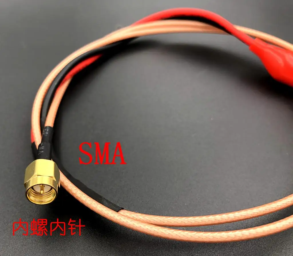 Agulha interna do parafuso do rf sma para a linha de teste rg316 do grampo do jacaré do cobre vermelho e preto linha de teste do silicone 60cm de comprimento