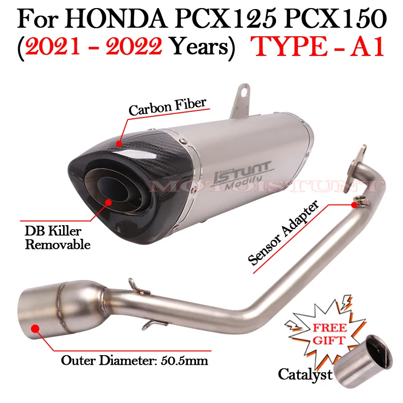 For Honda PCX125 PCX150 PCX 125 150 2021 Full System Motorcycle Exhaust 51mm DB Killer Muffler Echappement Escape Moto Link Pipe