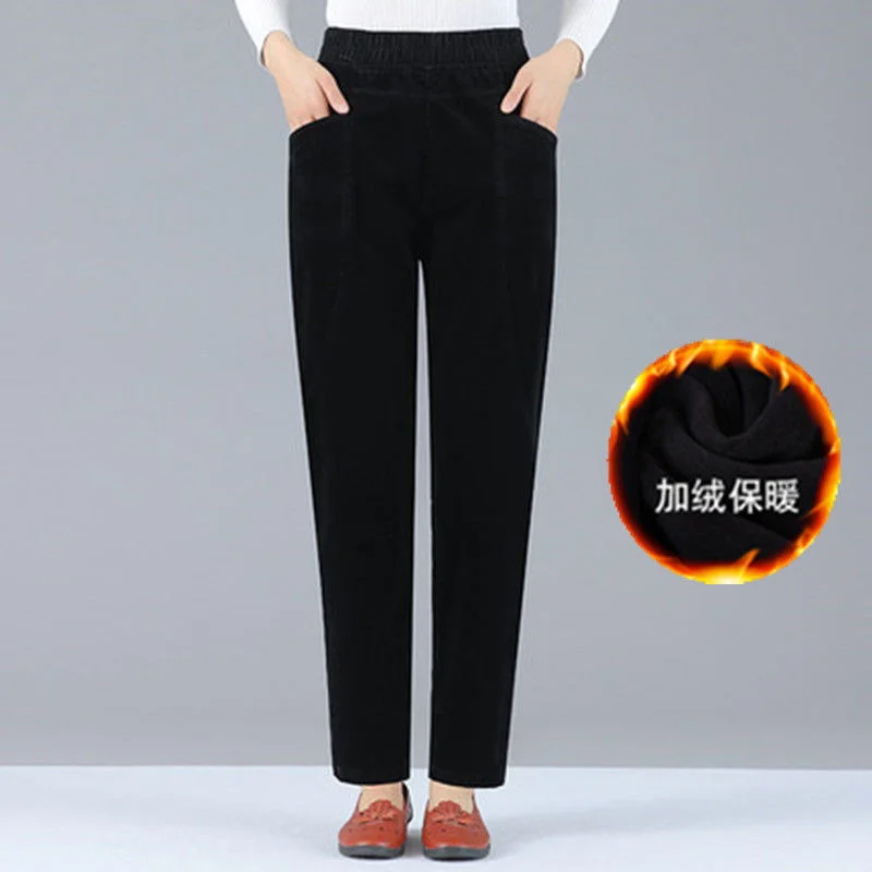 Fashion 5XL Autumn Mom Corduroy Pants High Waist Slim Harem Pants Femme Middle-Aged Mother Cotton Velvet Trousers Women 141