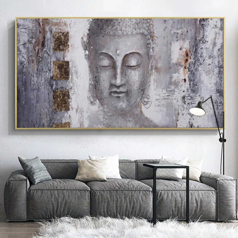 Golden Buddha Abstract Canvas Painting, Religious Wall Art Pictures Posters and Prints, for Living Room Home Decor No Frame