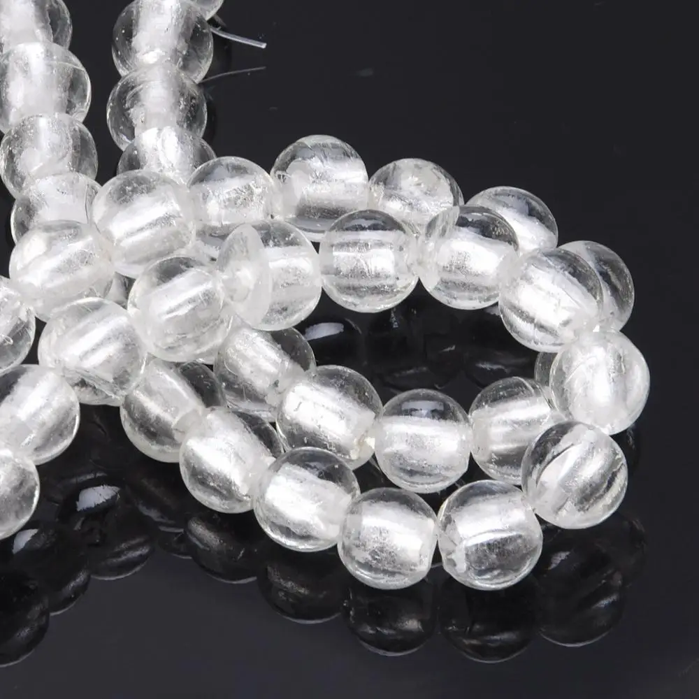 10pcs Round 8mm 10mm 12mm Foil Lampwork Glass Loose Beads for DIY Crafts Jewelry Making Findings