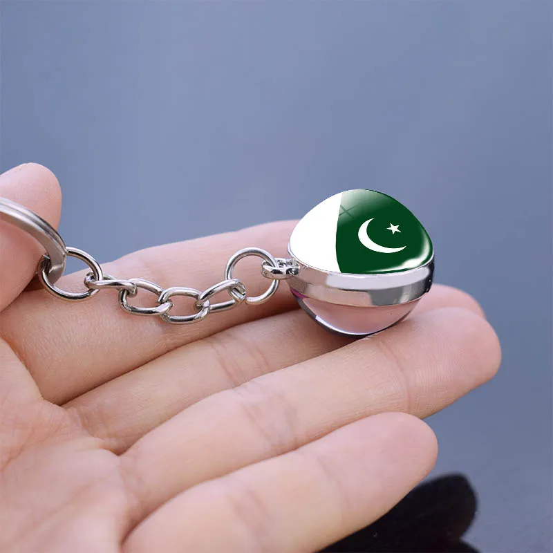 Pakistan Flag Keychain Pakistani Flag Crystal Ball Glass Cabochon Key Chain National Flag Car Key Chain Rings Christmas Gift