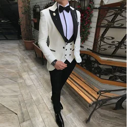 Ternos masculinos de 3 peças, slim fit, ternos de negócios, noivo, champanhe, nobre, cinza, branco, smoking para casamento formal (blazer + calça + colete)