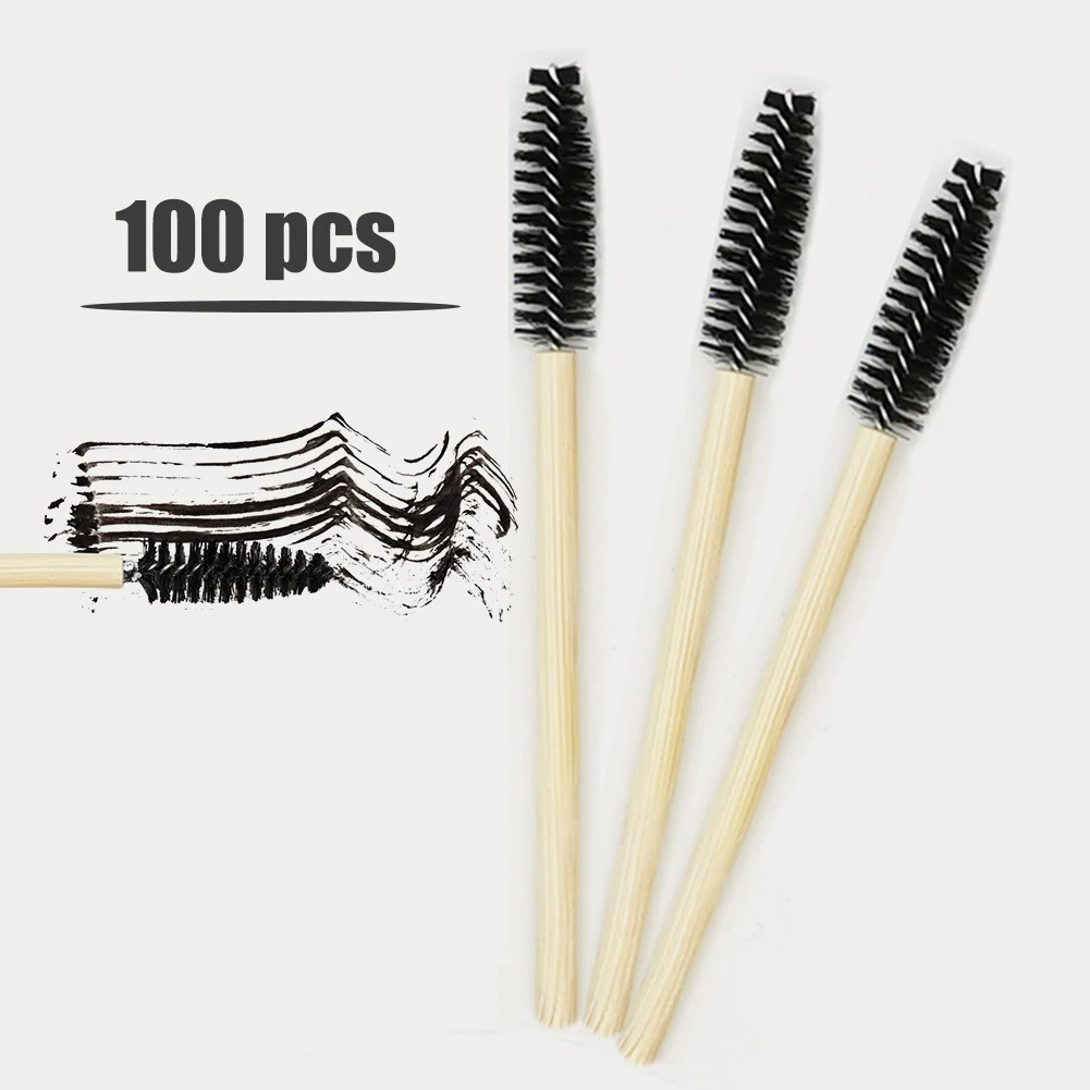 Brosse à cils avec manche en bambou noir, maquillage, Extension de cils, jetable, applicateur de Mascara, 100 pièces