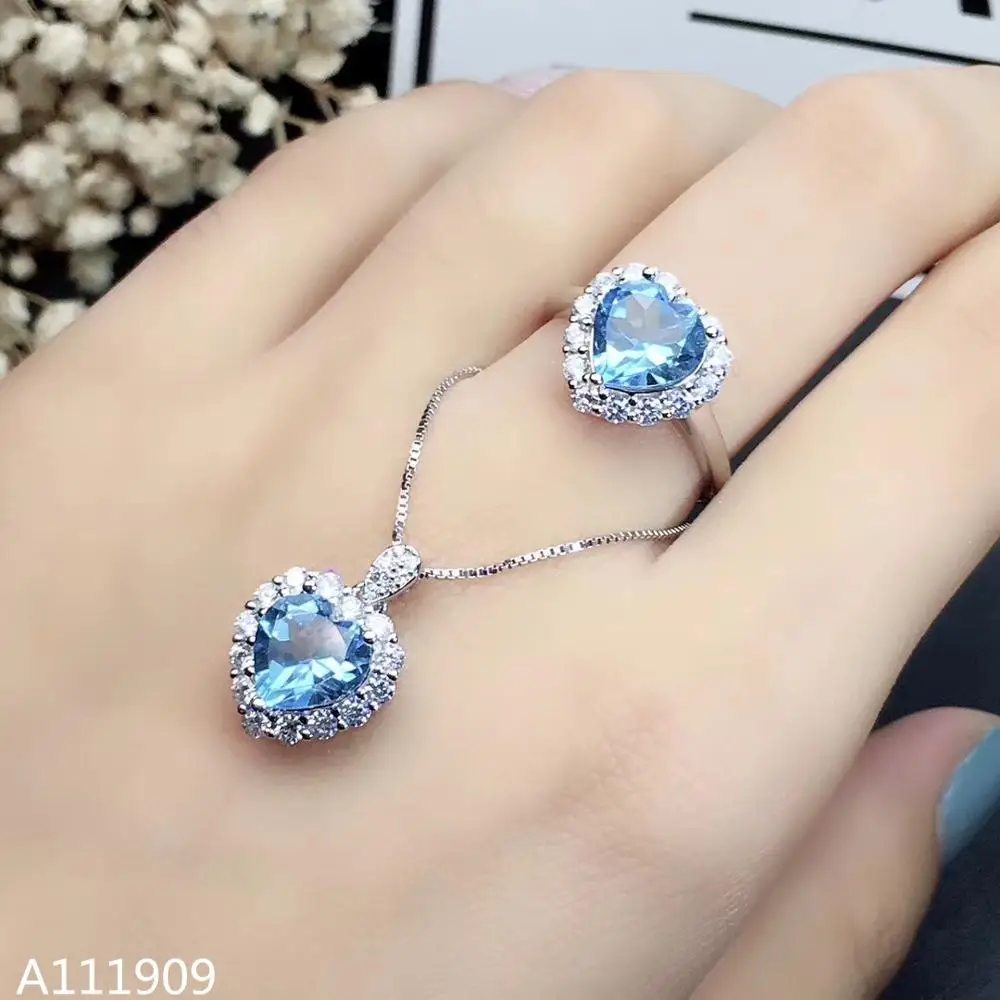 KJJEAXCMY boutique jewelry 925 sterling silver inlaid Natural Blue topaz ring pendant Women's suit support detection fine