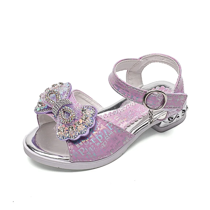 2021 Princess Summer Children\'s Sandals Kid Girls Cute Beach Sandals Bowknot Slippers Glitter Shoes Flower Squre Heels Shoes