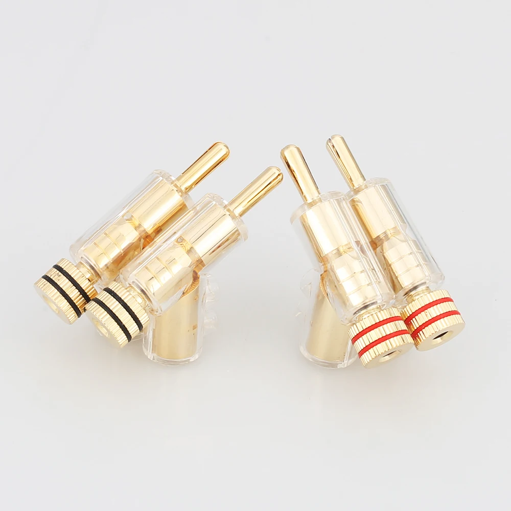 4 teile/satz VB202G Hohe Leistung 24K Gold Überzogene Audio Banana Anschlüsse 45Dgree Locking Banana Stecker Für Hifi Lautsprecher kabel