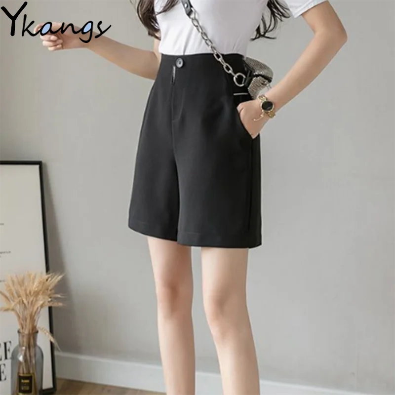 

Simple Office Straight-leg Pants Korean Style Back Waist Letter Women Five-quarter Pants Outdoor Leisure Lady High Waist Shorts