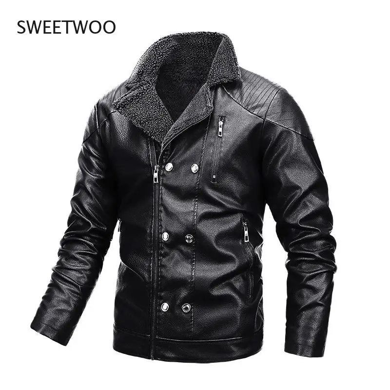 

New Men Leather Jacket Fleece Coat Winter Male Casual Thicken Motorcycle PU Jacket Warm Suede Leather Coat Bussiness Clothing