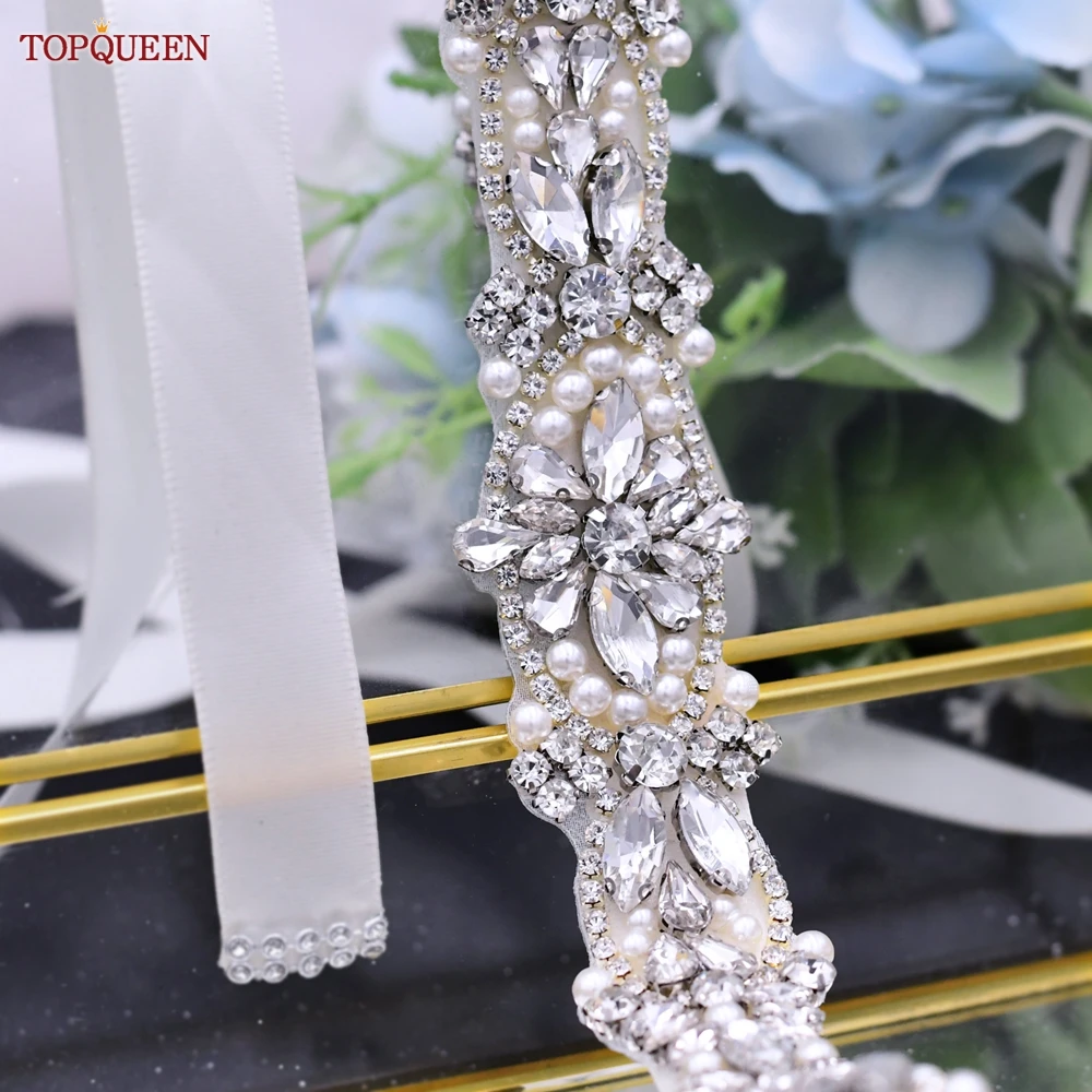 TOPQUEEN S442 New Style Bridal Belt Pearl Crystal Rhinestones Sashes Wedding Dress Sparkly Luxury Woman for Evening Party Dress